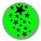 Grüner Button Badge mit schwarzen Sternchen