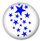 Weisser Button Badge mit blauen Sternchen