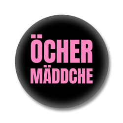 Aachen Button – Öcher Mäddche – Rosa auf Schwarz