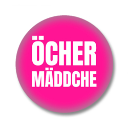 Aachen Button – Öcher Mäddche – Weiß auf Pink