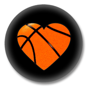 Basketball Button – Basketball als Herz auf Schwarz