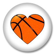 Basketball Button – Basketball als Herz auf Weiß