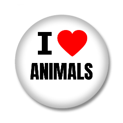 I Love ANIMALS Button - Weiß/Schwarz/Rot