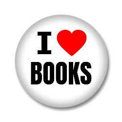 I Love BOOKS Button - Weiß/Schwarz/Rot
