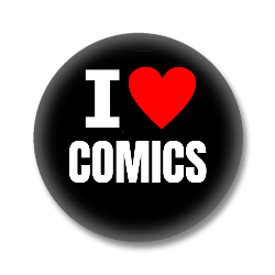 I Love COMICS Button - Schwarz/Weiß/Rot