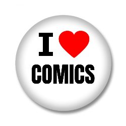 I Love COMICS Button - Weiß/Schwarz/Rot
