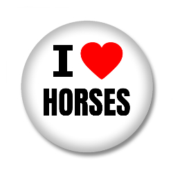 I Love HORSES Button - Weiß/Schwarz/Rot