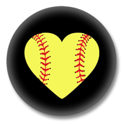 Softball Button – Softball als Herz auf Schwarz