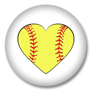 Softball Button – Softball als Herz auf Weiß